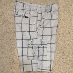 Wear First Blue Cargo Shorts Mens Size 36 Summer Outdoor Travel Pockets Plaid